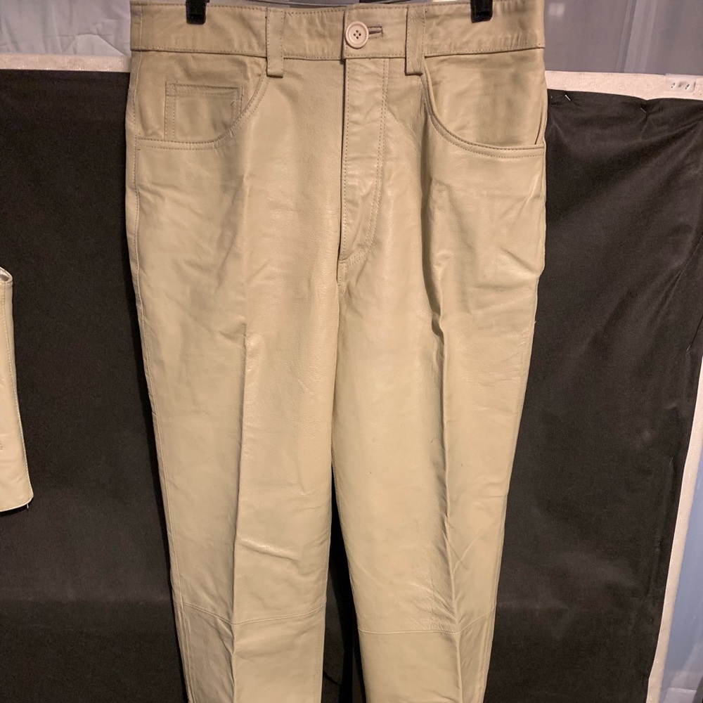 Excelled cream genuine leather pants